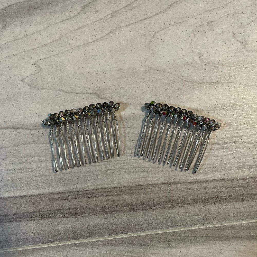 Set Of 2 Silver Rhinestone Crystal Hair Combs, Headpiece, Wedding Accessories - Picture 3 of 6